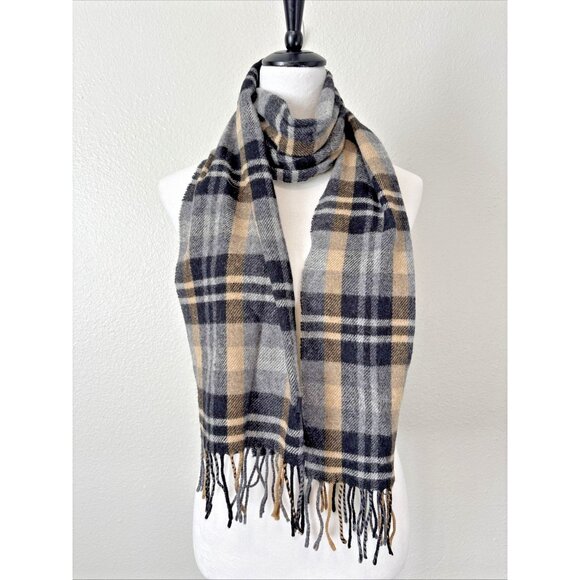 Barbarossa Striped Wool Blend Scarf Made in Italy Brown Purple Plaid Women Men - Picture 1 of 4